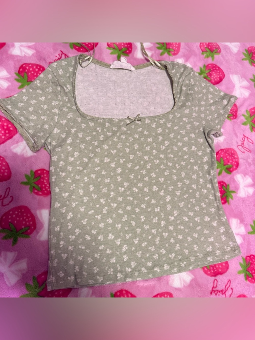 **Pink Rose Y2K Floral Crop Top Green Cottagecore Size M Spring Summer